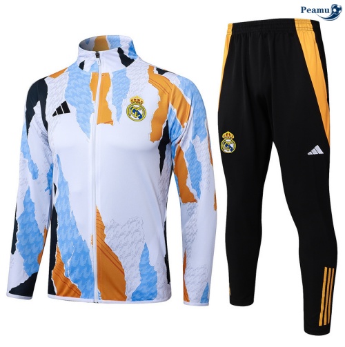 Casaco de Fato de Treino Real Madrid Criancas azul/Branco/amarelo 2025-2026 Peamu 1089