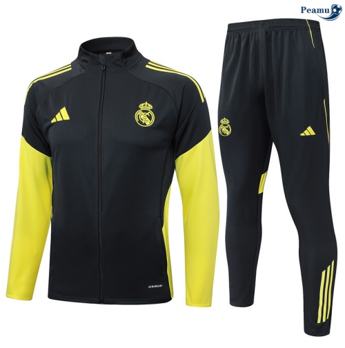 Casaco de Fato de Treino Real Madrid Criancas Cinza escuro/amarelo 2025-2026 Peamu 1109