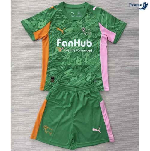 Camisola Futebol Derby County Crianças Equipamento Goleiro Verde 2025-2026
