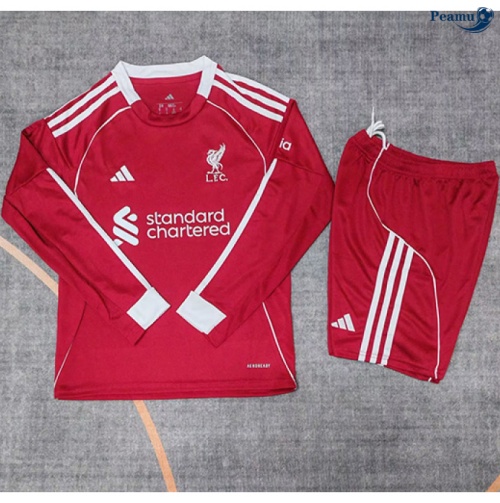 Camisola Futebol Liverpool Crianças Principal Equipamento Mangas compridas 2025-2026