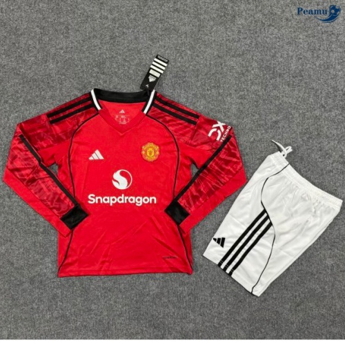Camisola Futebol Manchester United Crianças Principal Equipamento Mangas compridas 2025-2026