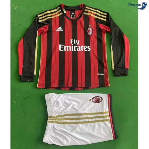 Camisola Futebol Retrô AC Milan Crianças Principal Equipamento Mangas compridas 2013-14