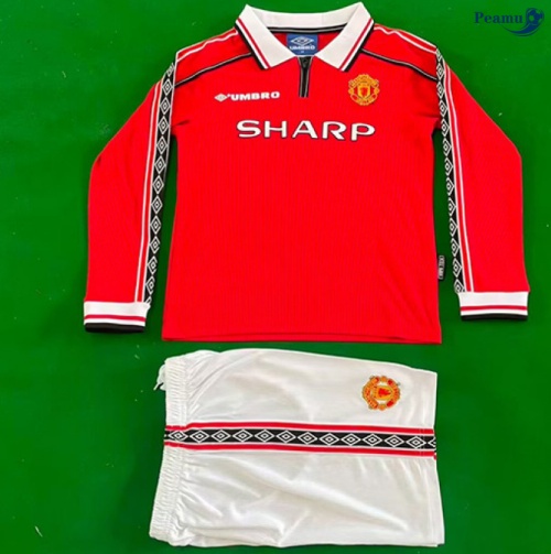 Camisola Futebol Retrô Manchester United Crianças Principal Equipamento Mangas compridas 1998-99