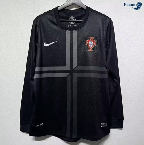 Camisola Futebol Retrô Portugal Equipamento Mangas compridas preto 2012-13