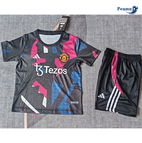 Novo Camisola Futebol Manchester United Crianças Equipamento Training preto 2024-2025