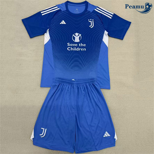 Novo Camisola Futebol Juventus Crianças Equipamento Goleiro Azul 2025-2026