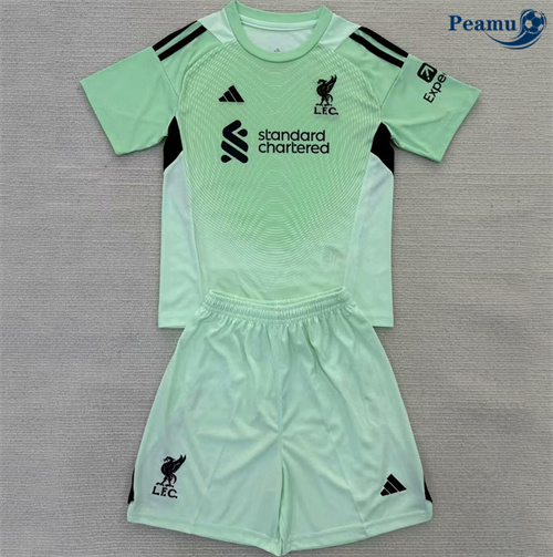 Loja Camisola Futebol Liverpool Crianças Equipamento Goleiro Verde 2025-2026