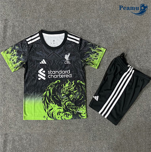 Vender Camisola Futebol Liverpool Crianças Equipamento preto/Vert 2025-2026