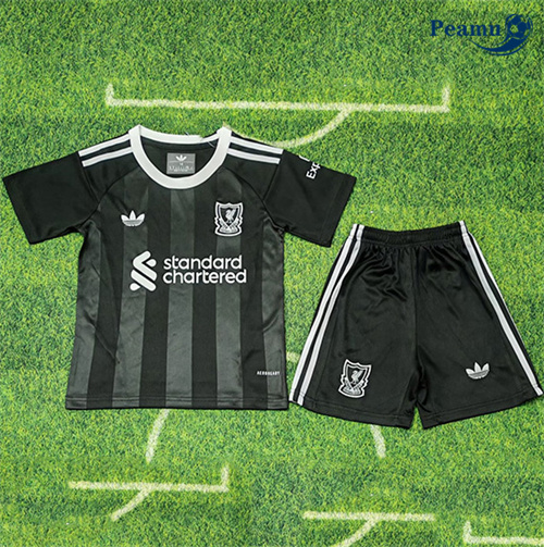 Novos Camisola Futebol Liverpool Crianças Equipamento Goleiro preto 2025-2026