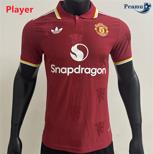 Novo Camisola Futebol Manchester United Player Equipamento lapel Vermelho 2025-2026