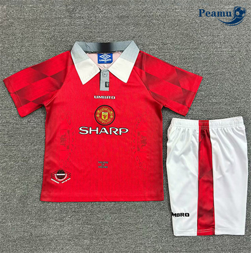 Loja Camisola Futebol Retrô Manchester United Crianças Principal Equipamento 1996-97