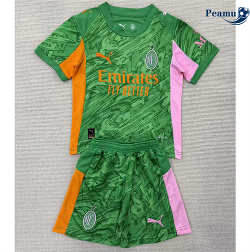 Camisola Futebol AC Milan Crianças Equipamento Goleiro Verde 2025-2026