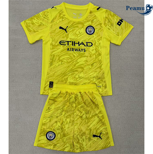 Camisola Futebol Manchester City Crianças Equipamento Goleiro Amarelo 2025-2026
