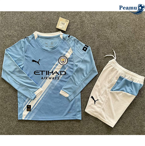 Camisola Futebol Manchester City Crianças Principal Equipamento Manga comprida 2025-2026