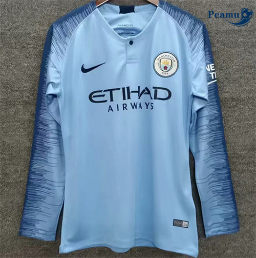 Camisola Futebol Retrô Manchester City Principal Equipamento Manga comprida 2019
