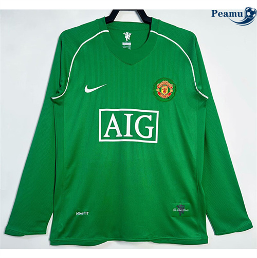 Camisola Futebol Retrô Manchester United Equipamento Goleiro Verde Manga comprida 2007-08
