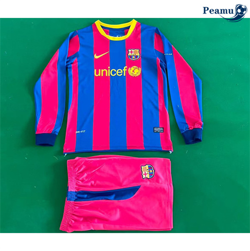 Camisola Retrô Futebol Barcelona Crianças Principal Equipamento Mangas compridas 2010-11