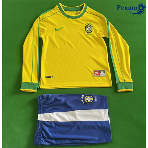 Camisola Retrô Futebol Bresil Crianças Principal Equipamento Mangas compridas 1998