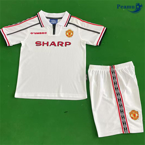 Camisola Retrô Futebol Manchester United Crianças Branco 1998-99