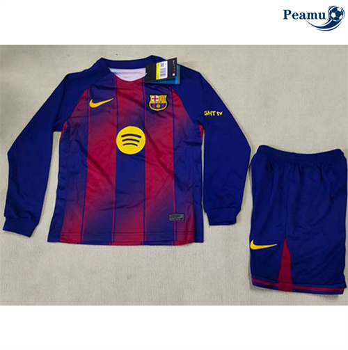 Camisola Futebol Barcelona Crianças Principal Equipamento Mangas compridas 2025-2026