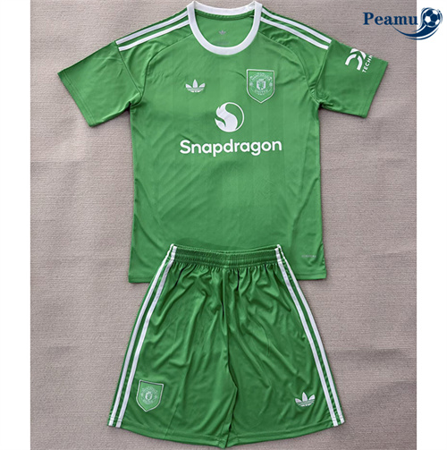 Camisola Futebol Manchester United Goleiro Crianças Equipamento Verde 2025-2026