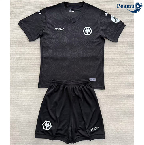 Camisola Futebol Wolverhampton Crianças Equipamento Goleiro Negro 2025-2026