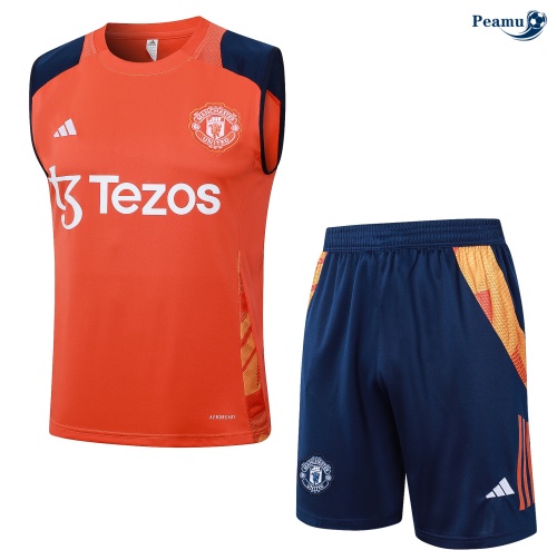 Novas Camisola Futebol Manchester United Debardeur Training 2024-2025 cor laranja