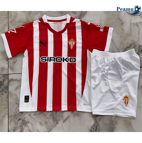 Novas Camisola Futebol Sporting Gijon Crianças Principal Equipamento 2024-2025
