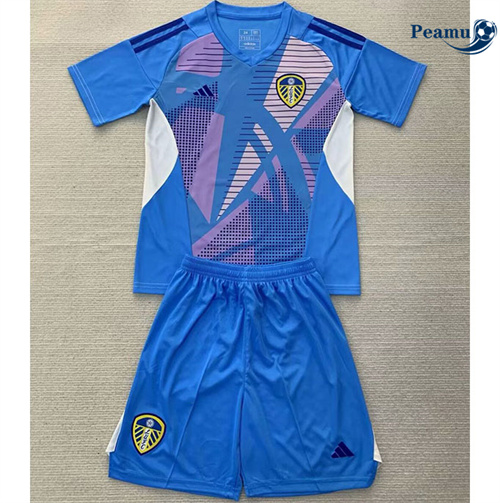 Novos Camisola Futebol Leeds United Crianças Equipamento goleiro Azul 2024-2025