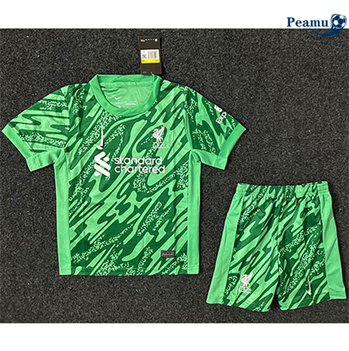 Loja Camisola Futebol Liverpool Crianças Equipamento goleiro Verde 2024-2025