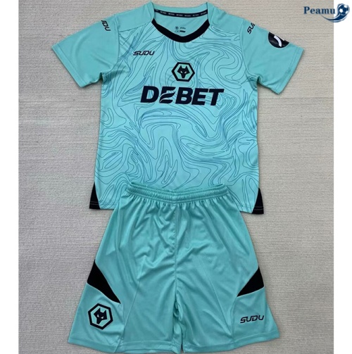 Novos Camisola Futebol Wolves Crianças Equipamento goleiro Azul 2024-2025