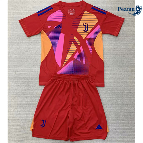 Novos Camisola Futebol Juventus Crianças Equipamento goleiro vermelho 2024-2025