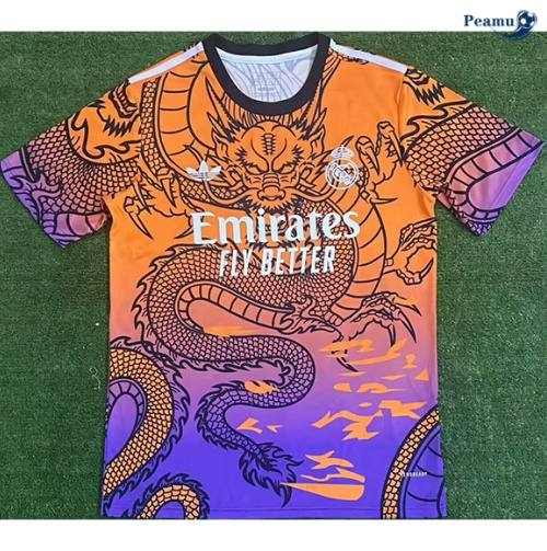 Loja Camisola Futebol Real Madrid Equipamento Training Dragão cor laranja/Roxo 2024-2025