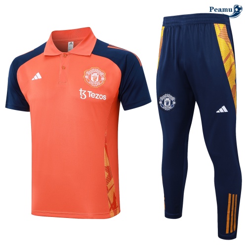 Venda Camisola Futebol Manchester United Polo + Calças cor laranja 2024-2025