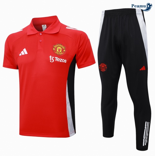 Desconto Camisola Futebol Manchester United Polo + Calças vermelho 2024-2025