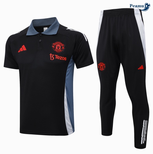Novo Camisola Futebol Manchester United Polo + Calças preto 2024-2025